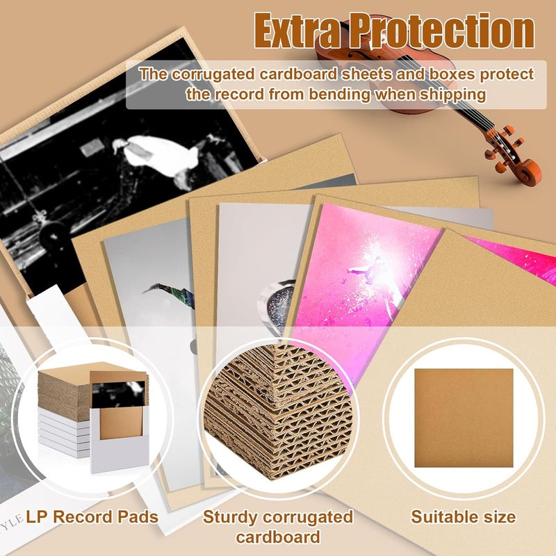 YZtree 50 Corrugated Cardboard Sheets - 12x12 Inches Flat Card Board Inserts LP record Corrugated Cardboard Insert Pads for Packing, Mailing, DIY Crafts - Image 3